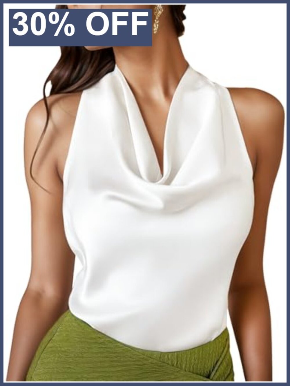 Silk Satin Halter Tank Top Cowl Neck Tie Back Sleeveless Dressy Summer Blouse